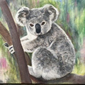 koalabeer voor Guus, olieverf op doek, 30x40 cm