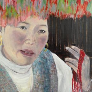 Tibetaanse marktvrouw, Lhasa 2003,olieverf op doek